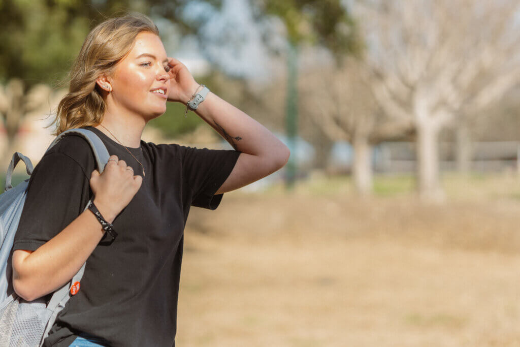 Female Nelson University student on campus